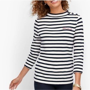 Talbots Mock neck Button shoulder Tee - Stripe